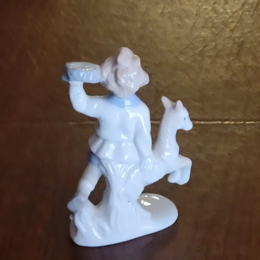 Vintage Lego Japan Boy & Dog Figurine Fine Porcelain Pastels High Gloss 1970s